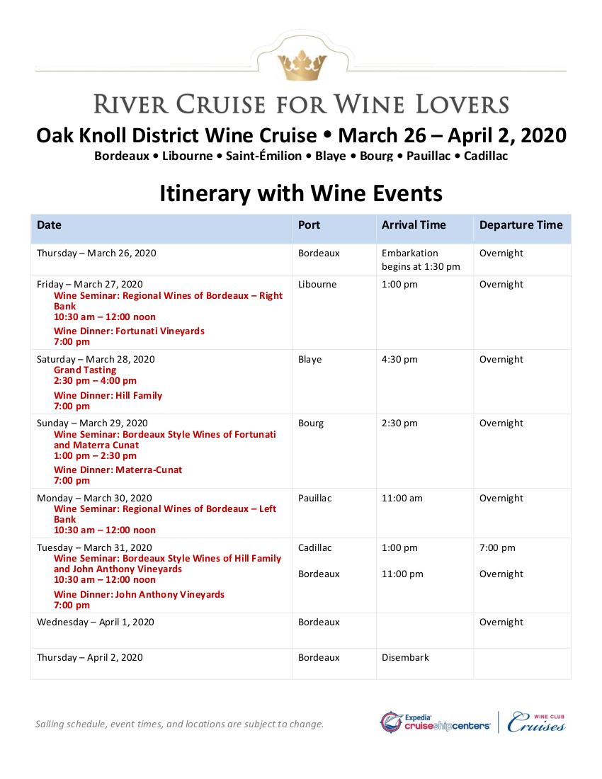 OKD 2020 Itinerary with Wine Events