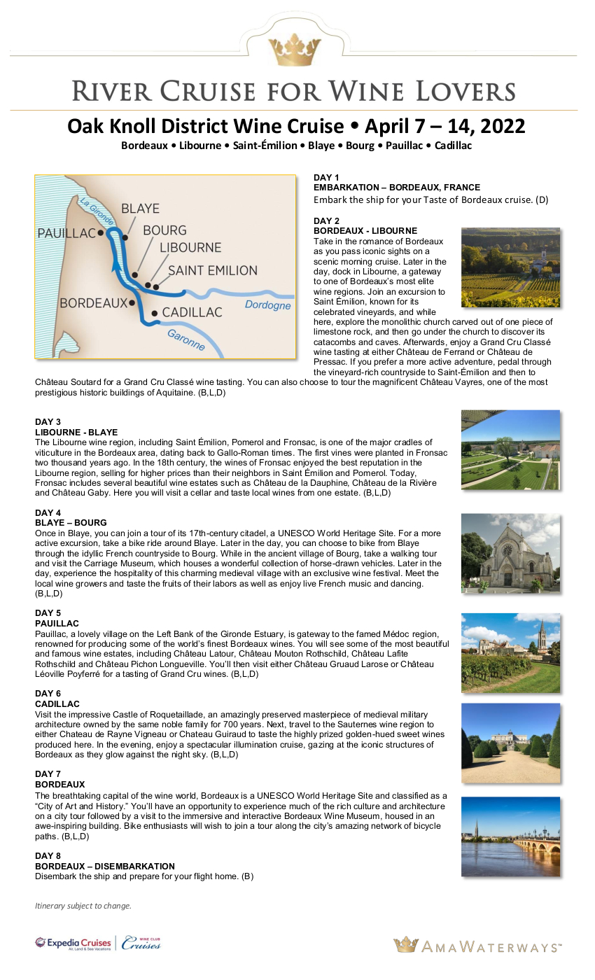 Itinerary - OKD April 2022 Bordeaux