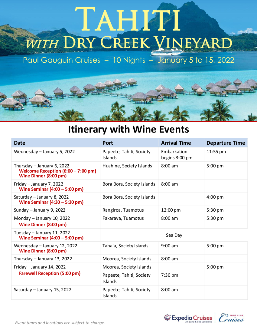 DCV 2022 Tahiti Itinerary with Wine Events