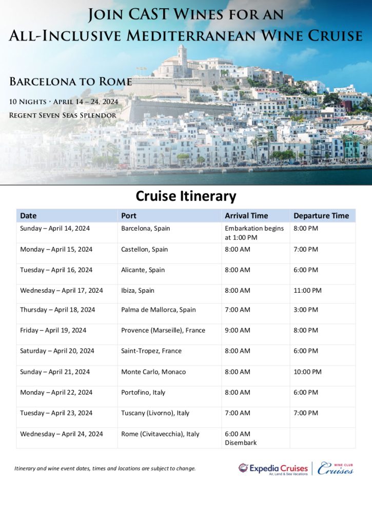 2024 Cast Wines Wine Cruise Itinerary Expedia Wine Club Cruises