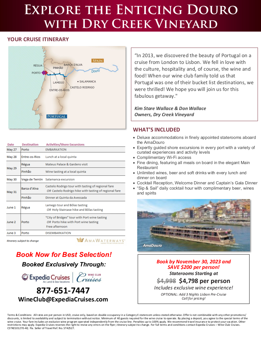 2025 Dry Creek Vineyard Wine Cruise Details Expedia Wine Club Cruises