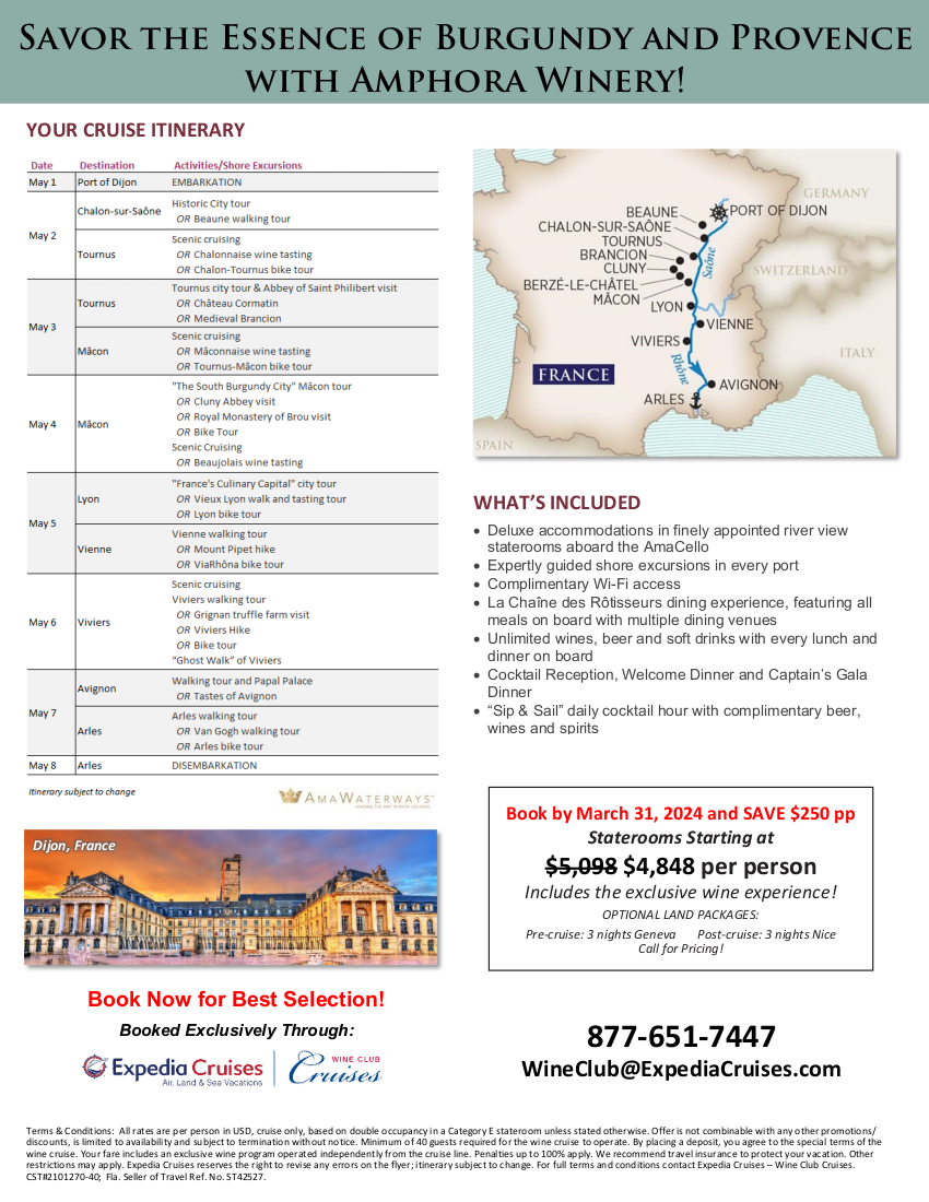 Flyer - Amphora 2025 Burgundy-Provence 2 - Expedia Wine Club Cruises