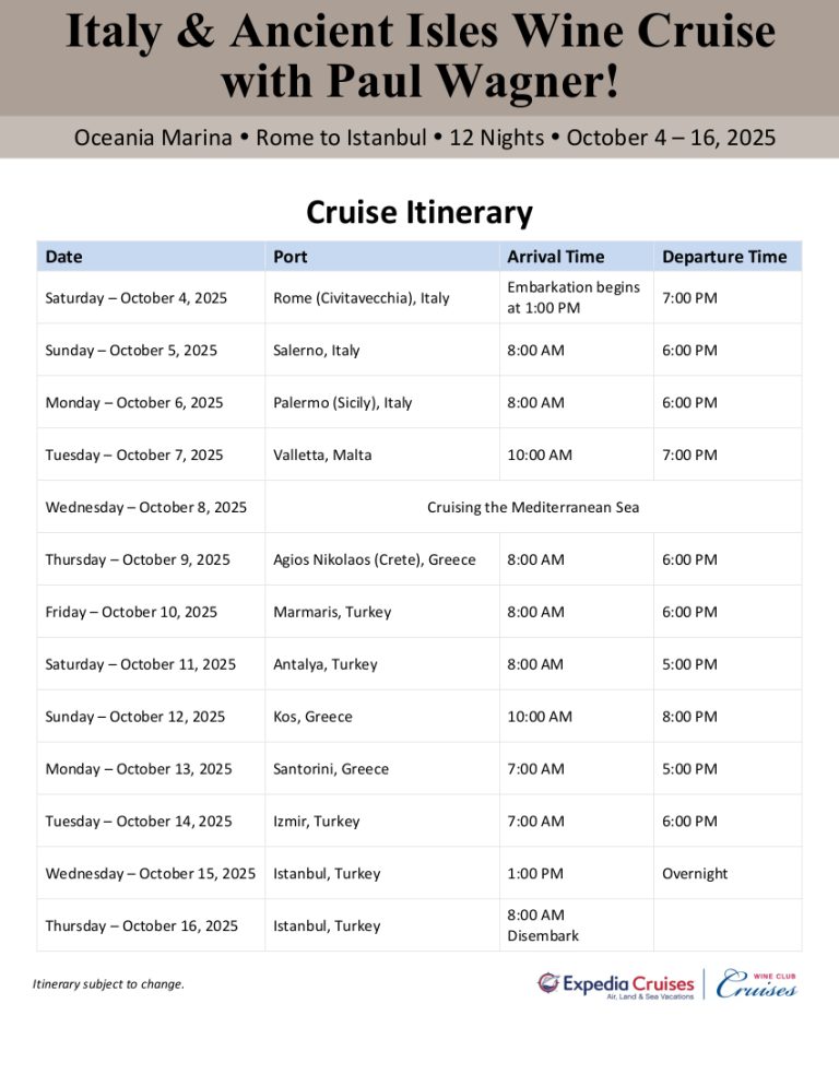 2025 Paul Wagner Med Wine Cruise Itinerary Expedia Wine Club Cruises